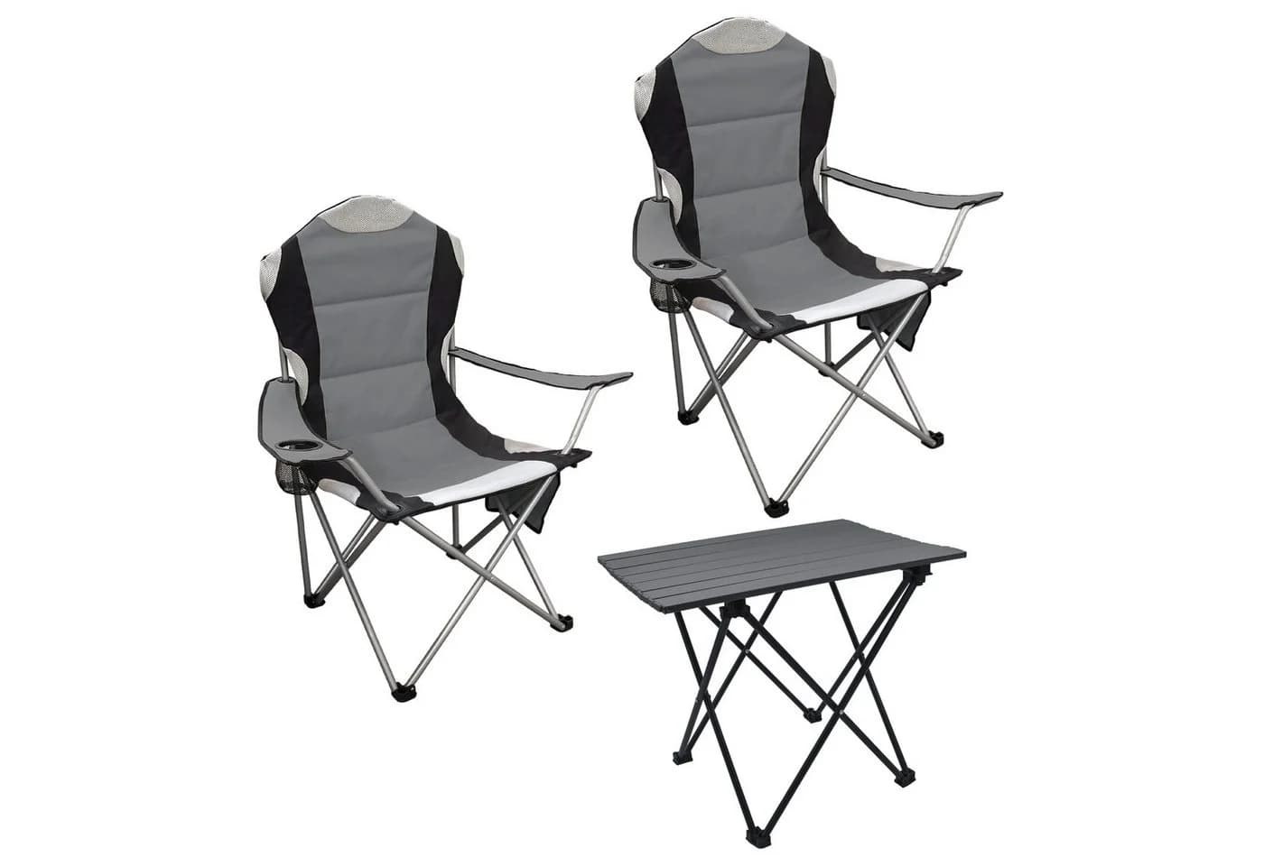 Spetebo Camping Sitzgruppe 3-teilig mit Aluminium Klapptisch Beige/Schwarz - Bild 2