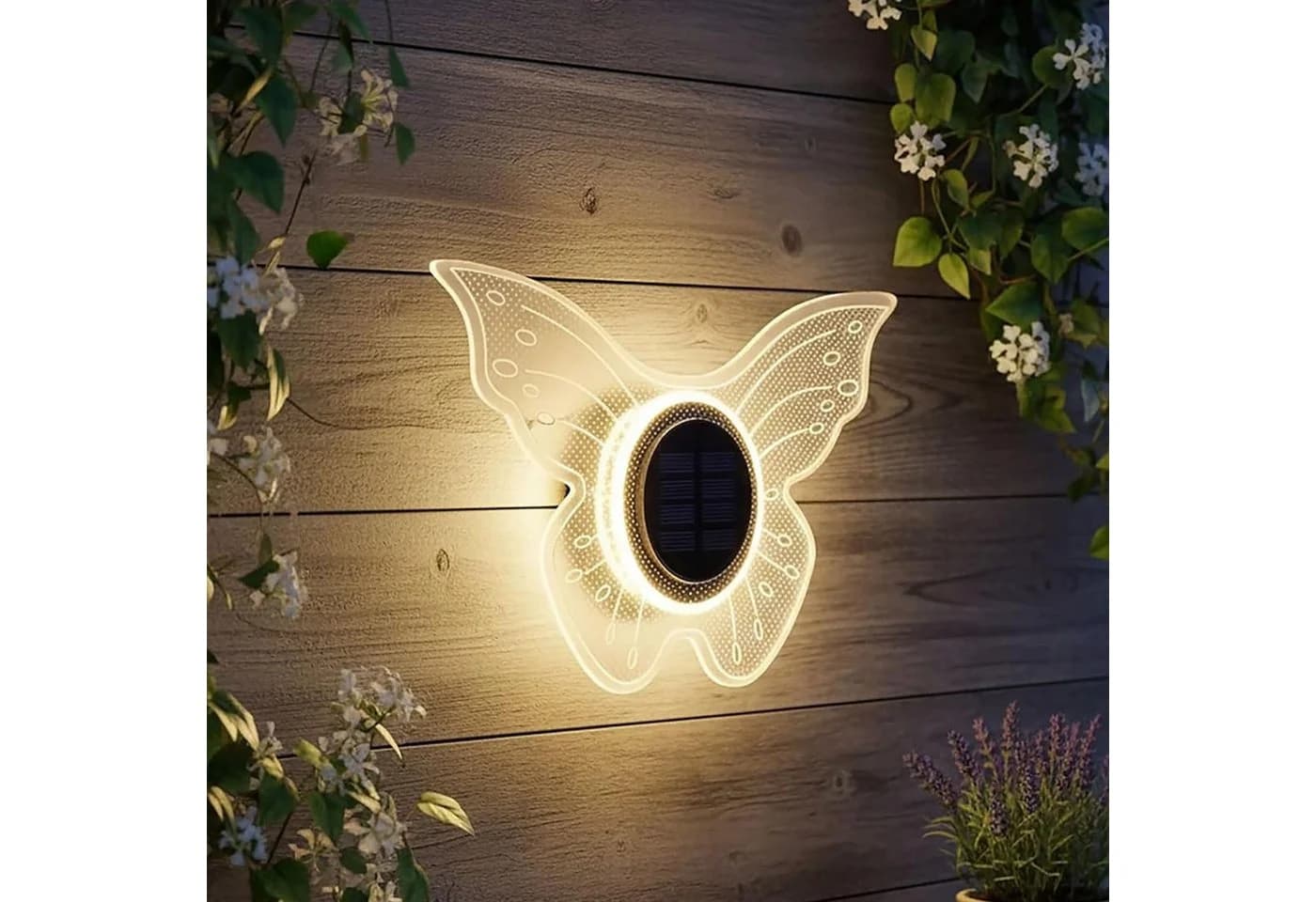 SPETEBO LED Solar Wandleuchte Schmetterling Warmweiß Dämmerungssensor - Bild 2
