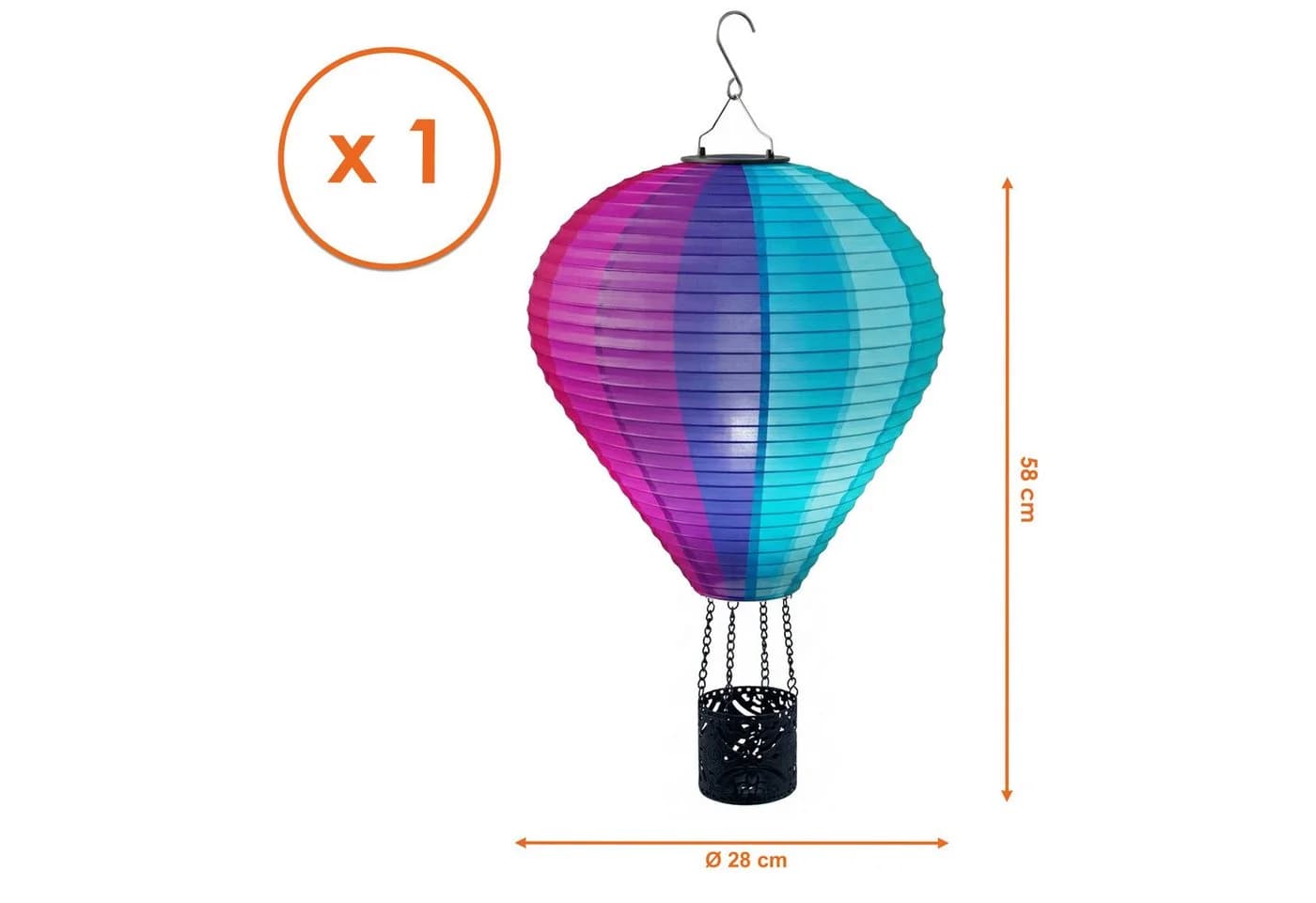 Spetebo LED Dekofigur Solar Heißluftballon Nylon bunt orange