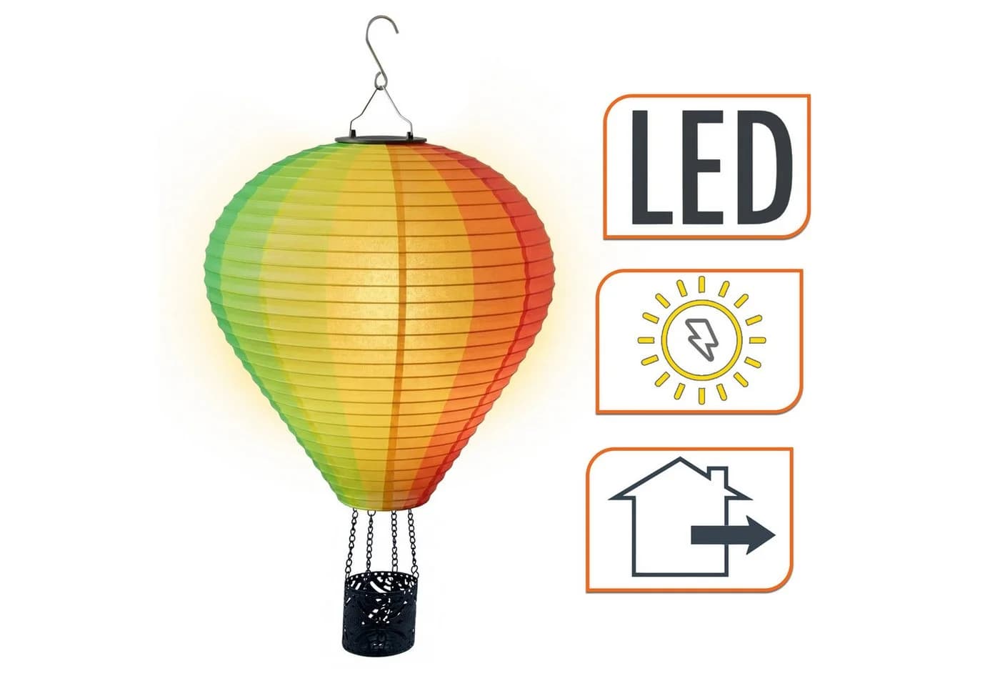 Spetebo LED Dekofigur Solar Heißluftballon Nylon bunt orange - Bild 3