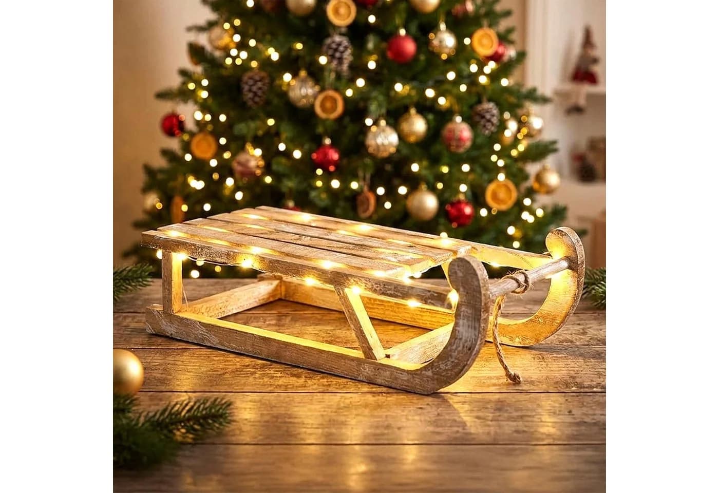 Spetebo LED Holz Deko Schlitten warm weiß mit Timer - Bild 2