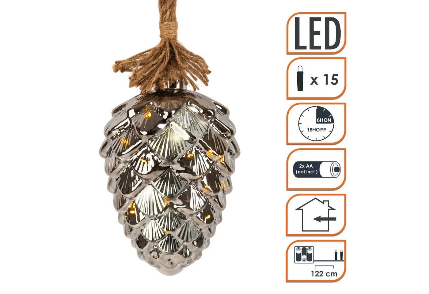 Spetebo LED Tannenzapfen XL Glas Warmweiß mit Timer