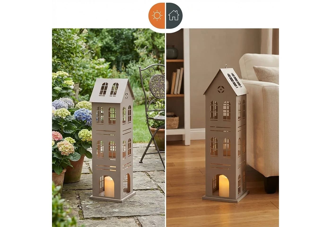 Spetebo Dekofigur XL Metall Laterne Haus beige
