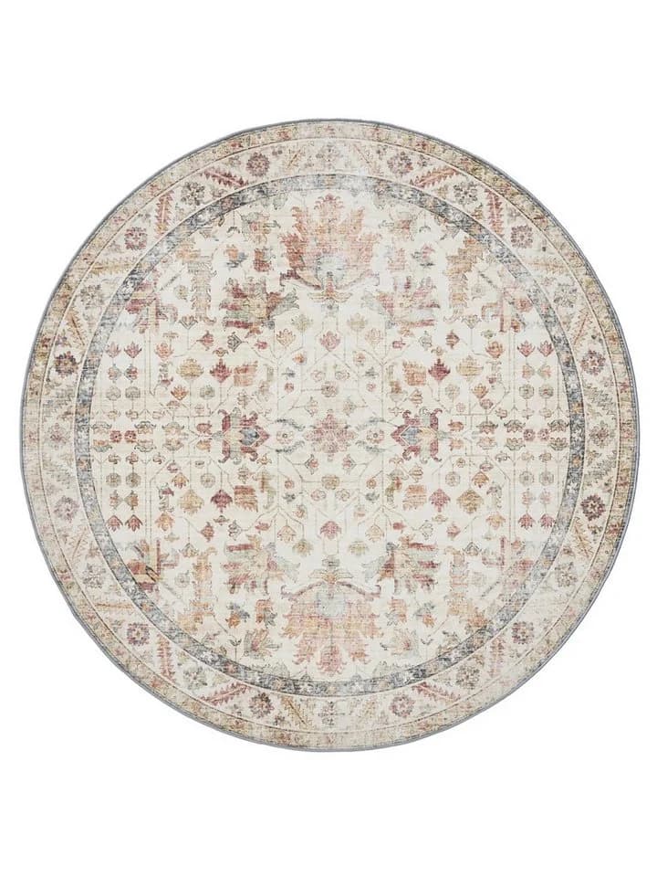 benuta Teppich George Rund Vintage-Look Beige/Bunt Kurzflor