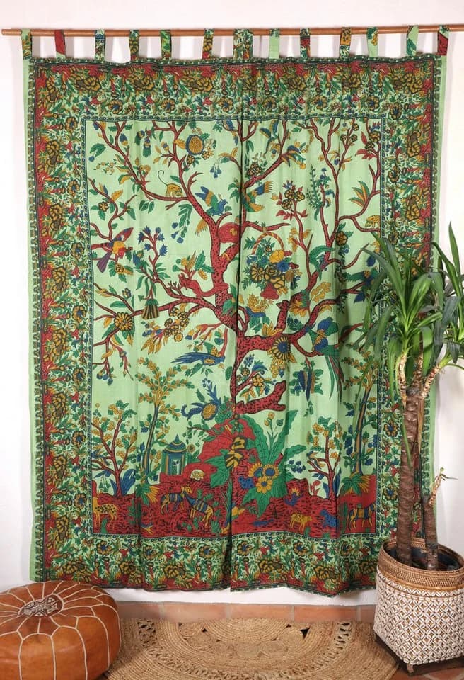 Guru-Shop Boho Vorhang mit Lebensbaum Motiv Grün 100x230 cm - Bild 2