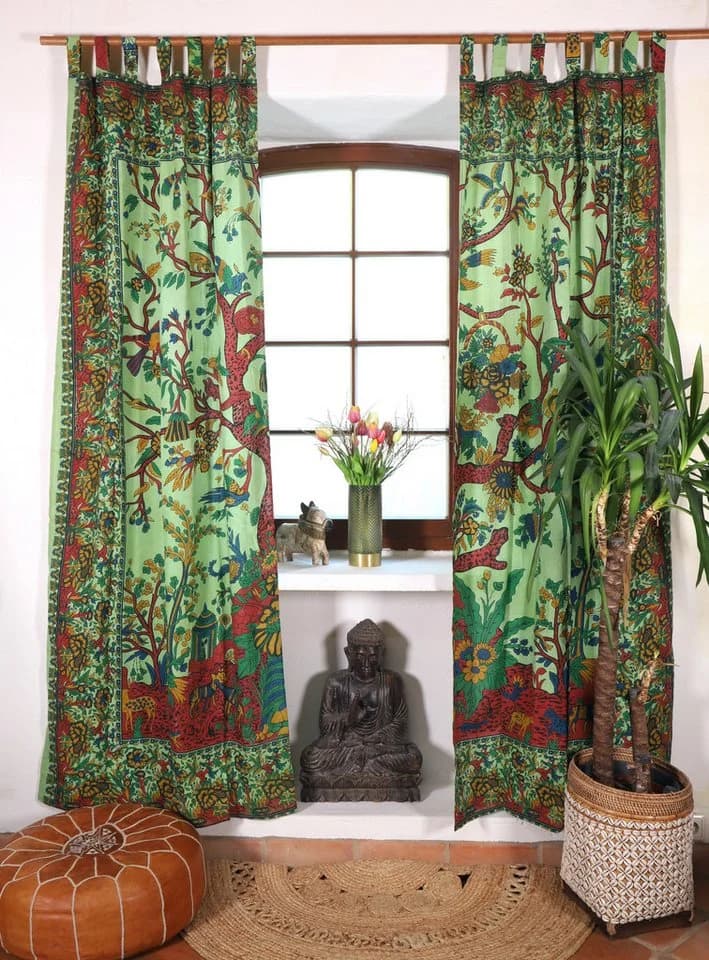 Guru-Shop Boho Vorhang mit Lebensbaum Motiv Grün 100x230 cm - Bild 3