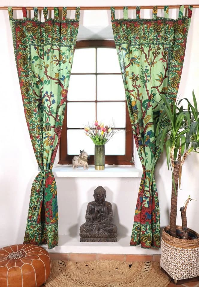 Guru-Shop Boho Vorhang mit Lebensbaum Motiv Grün 100x230 cm - Bild 4