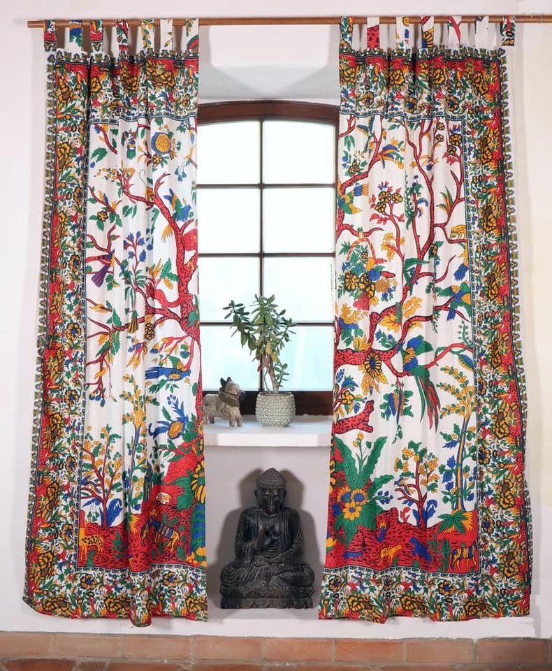 Guru-Shop Boho Vorhang Lebensbaum Bunt mit Schlaufen