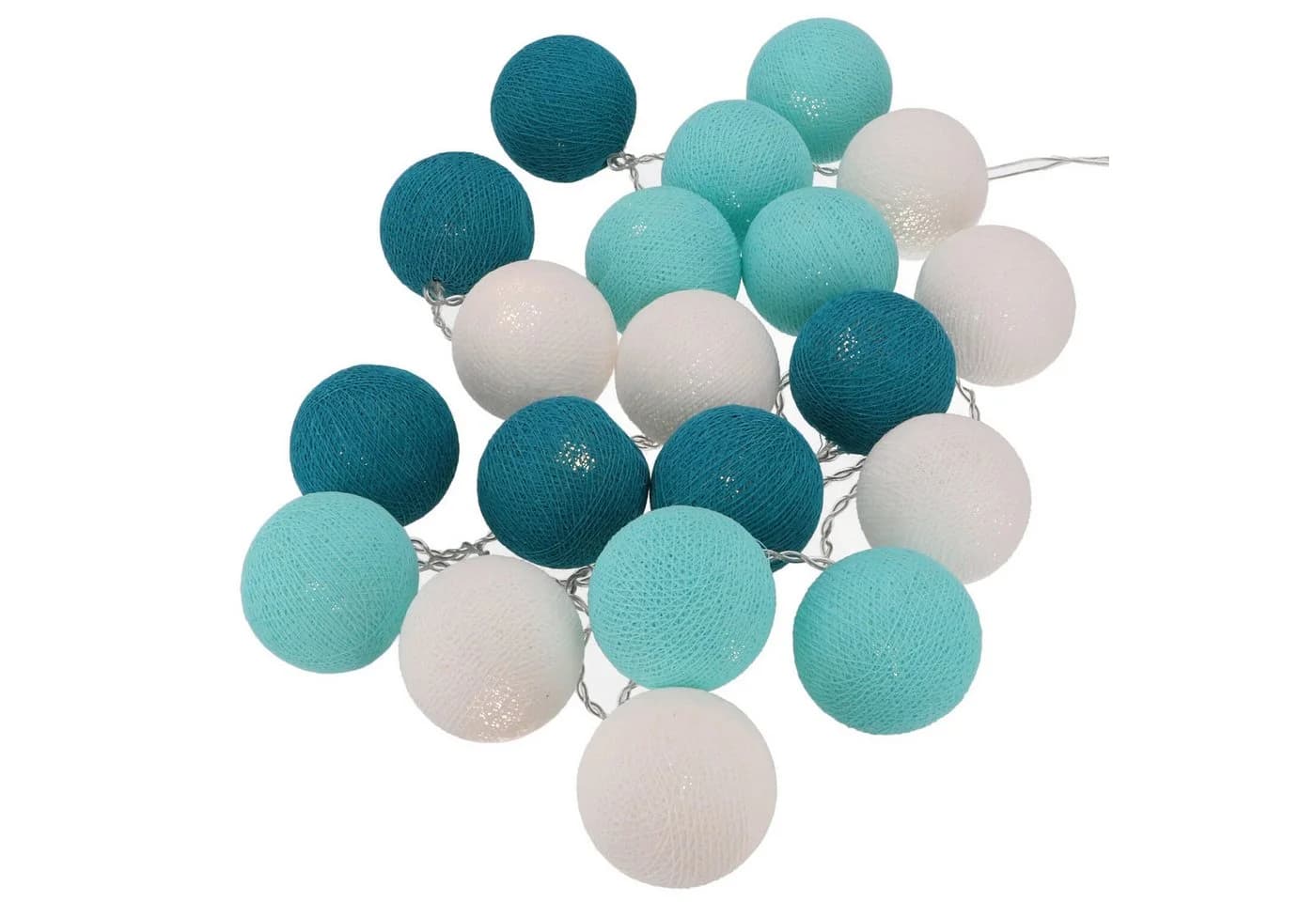 Guru-Shop LED-Lichterkette Stoff Ball Türkis/Weiß 20er Kugel - Bild 2