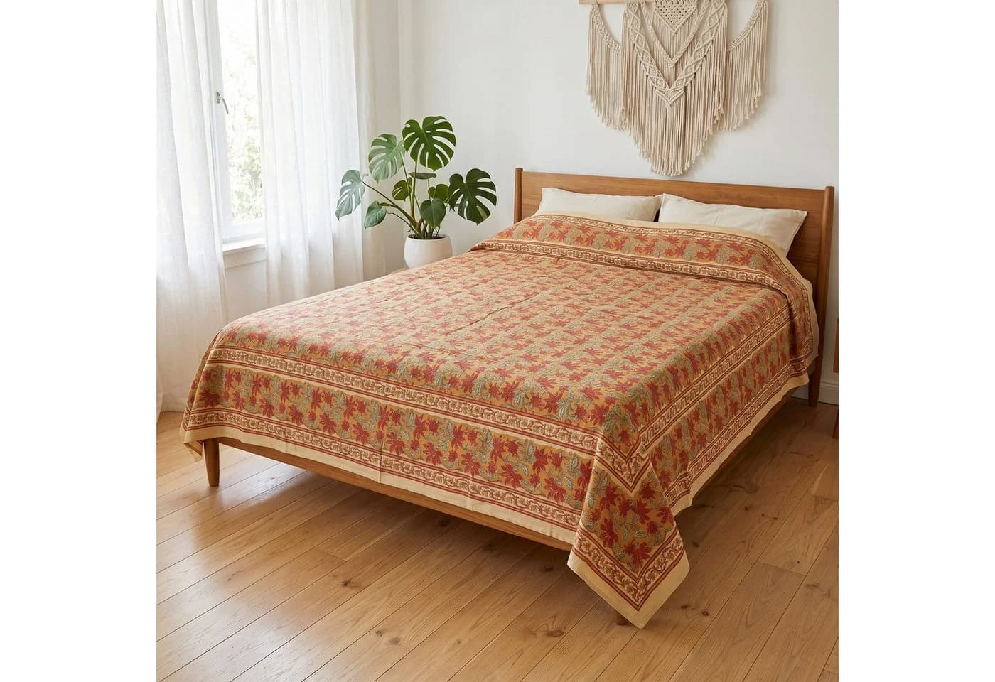 Guru-Shop Tagesdecke Blockdruck Rot 100% Baumwolle