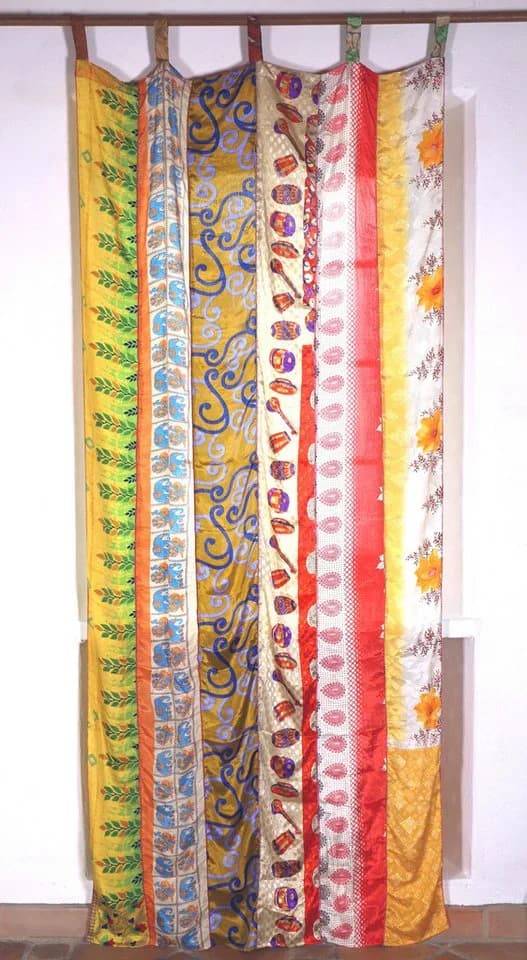 Guru-Shop Seidiger Vorhang Patchwork Sareestoff