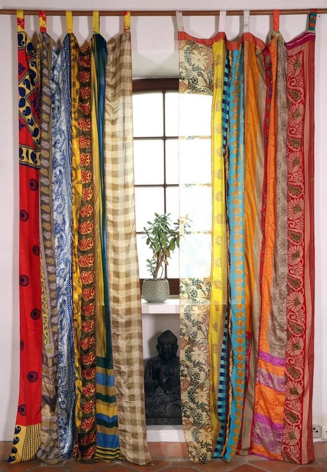 Guru-Shop Seidiger Vorhang Patchwork Sareestoff - Bild 5