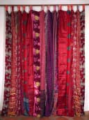 Guru-Shop Vorhang 2 Stück Seidige Upcyceling Gardine Patchwork Rot Bild 3