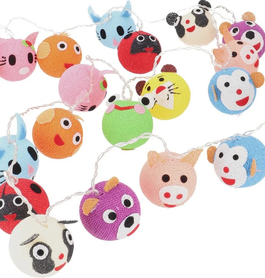 Guru-Shop LED-Lichterkette für Kids, 20 Stoffbälle mit Tiergesichtern - Bild 3