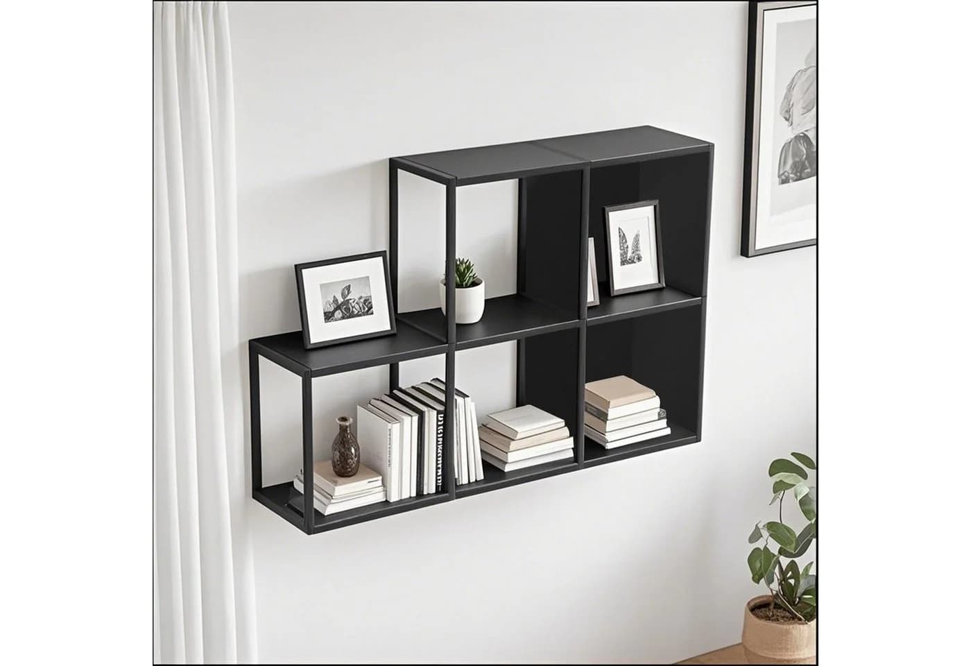 en.casa Wandregal Set 5-tlg. »Nostened« Stahl Schwarz