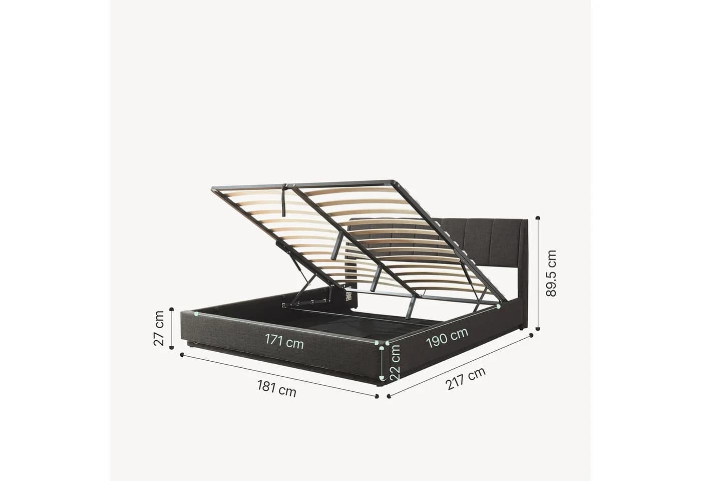 en.casa Polsterbett mit LED-Beleuchtung und Matratze Schwarz - Bild 3
