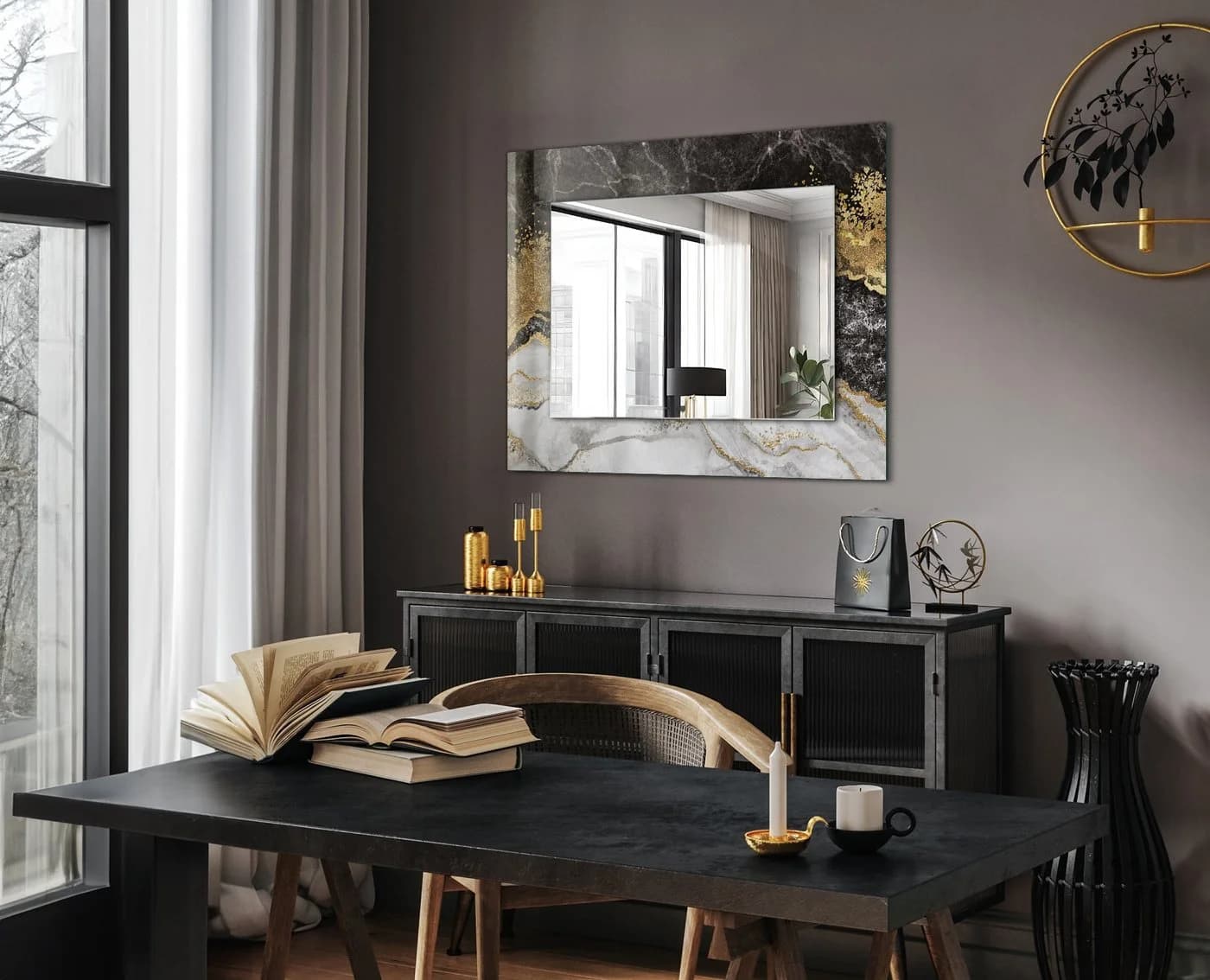 Tulup Dekospiegel Modern mit Marmorgrafik Glasrahmen - Bild 3