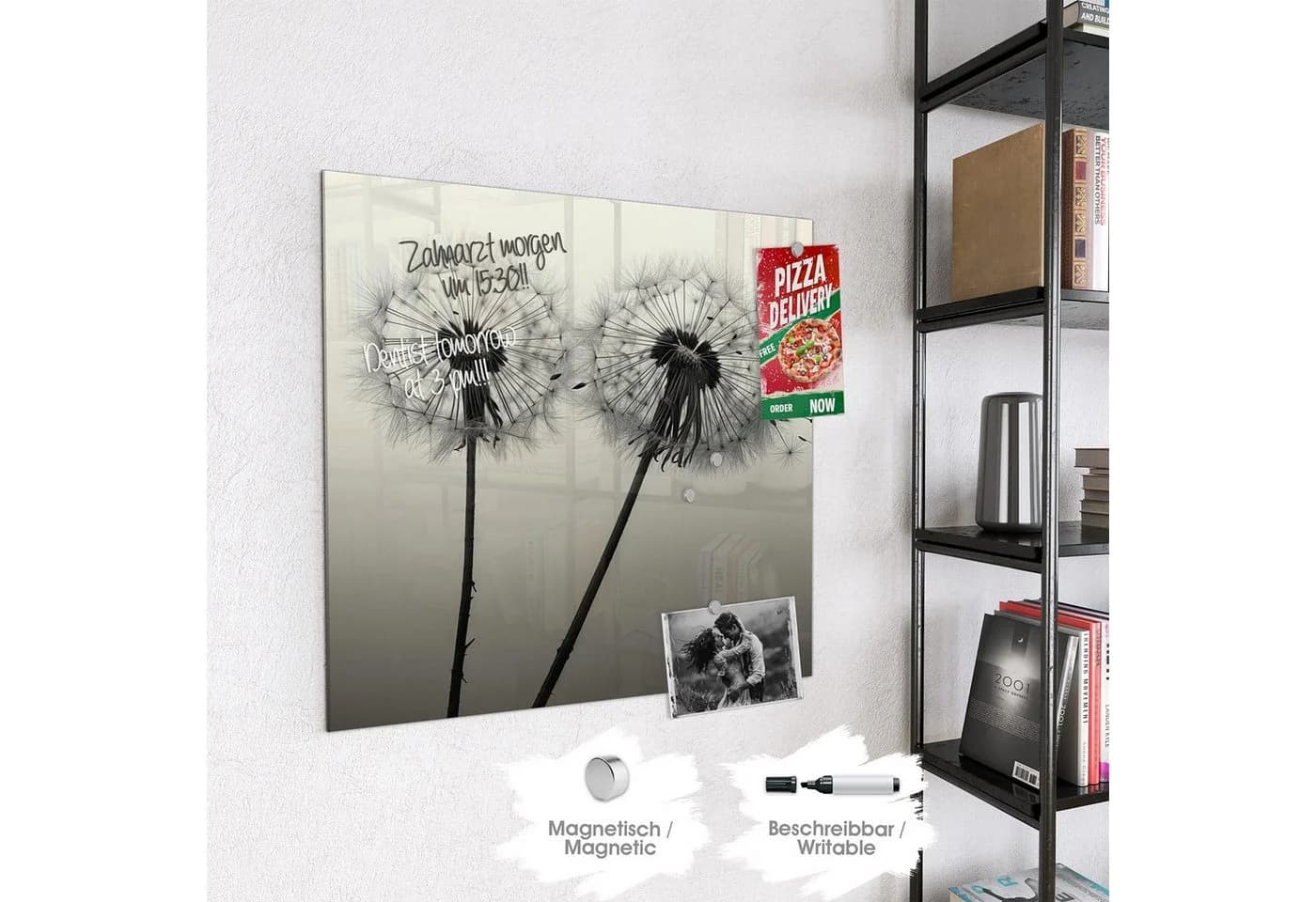 Primedeco Magnettafel Glas Pusteblume Schwarz Whiteboard - Bild 4