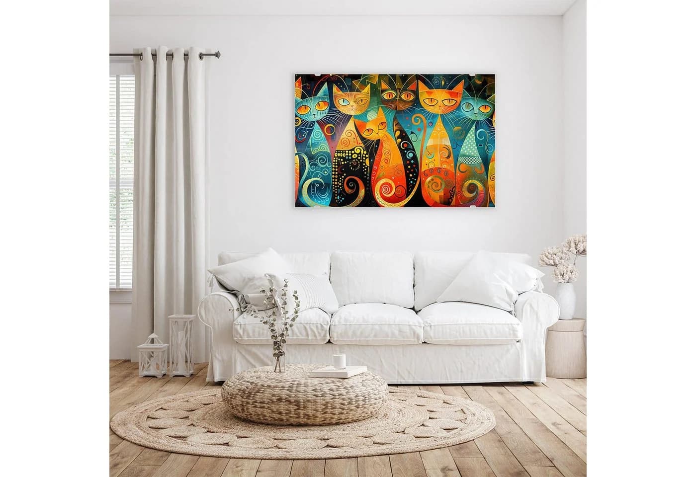 Primedeco Glasbild Wandbild Bunte Katzenkunst mit Aufhängung