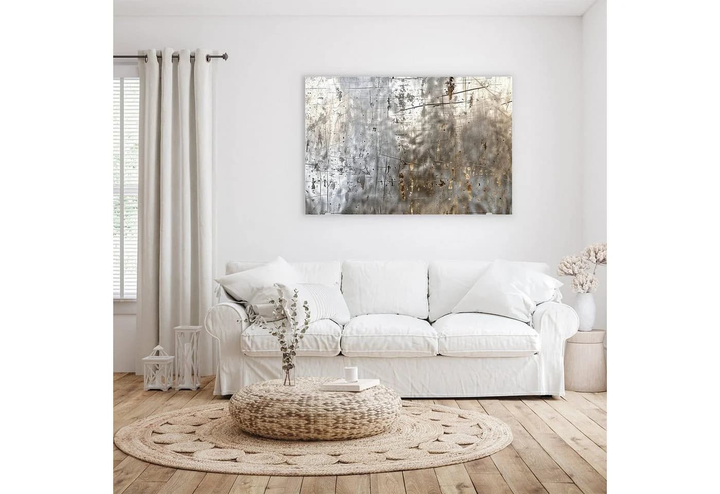 Primedeco Glasbild Wandbild Abstrakte Struktur Silber Elegante Aufhängung