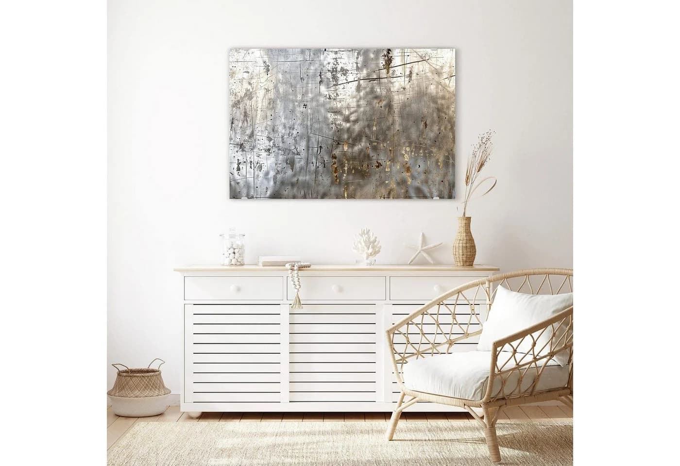 Primedeco Glasbild Wandbild Abstrakte Struktur Silber Elegante Aufhängung - Bild 3