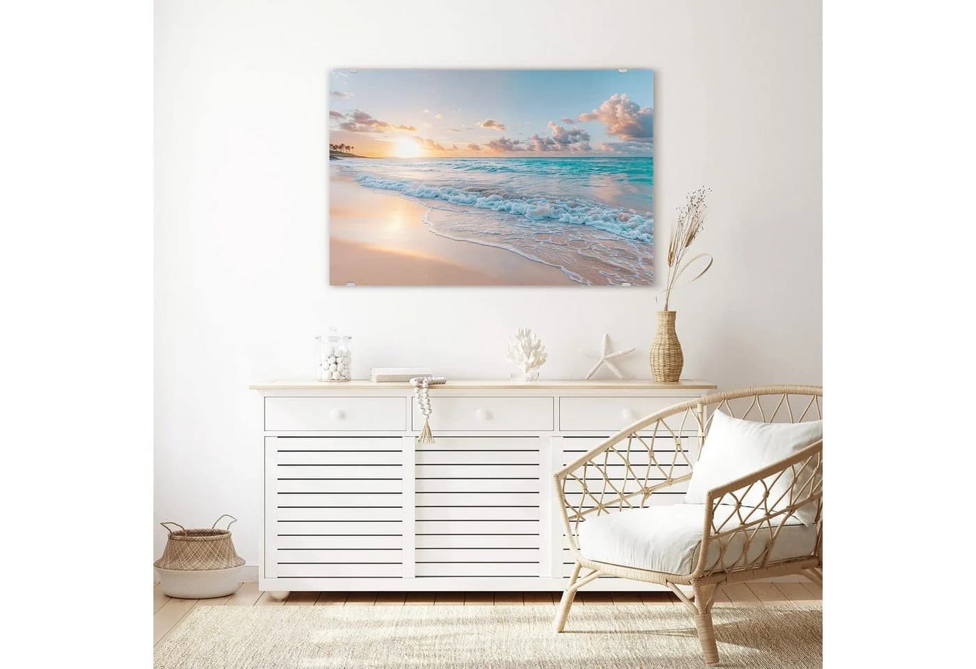 Primedeco Glasbild Wandbild Sonnenaufgang Strand mit Aufhängung - Bild 3
