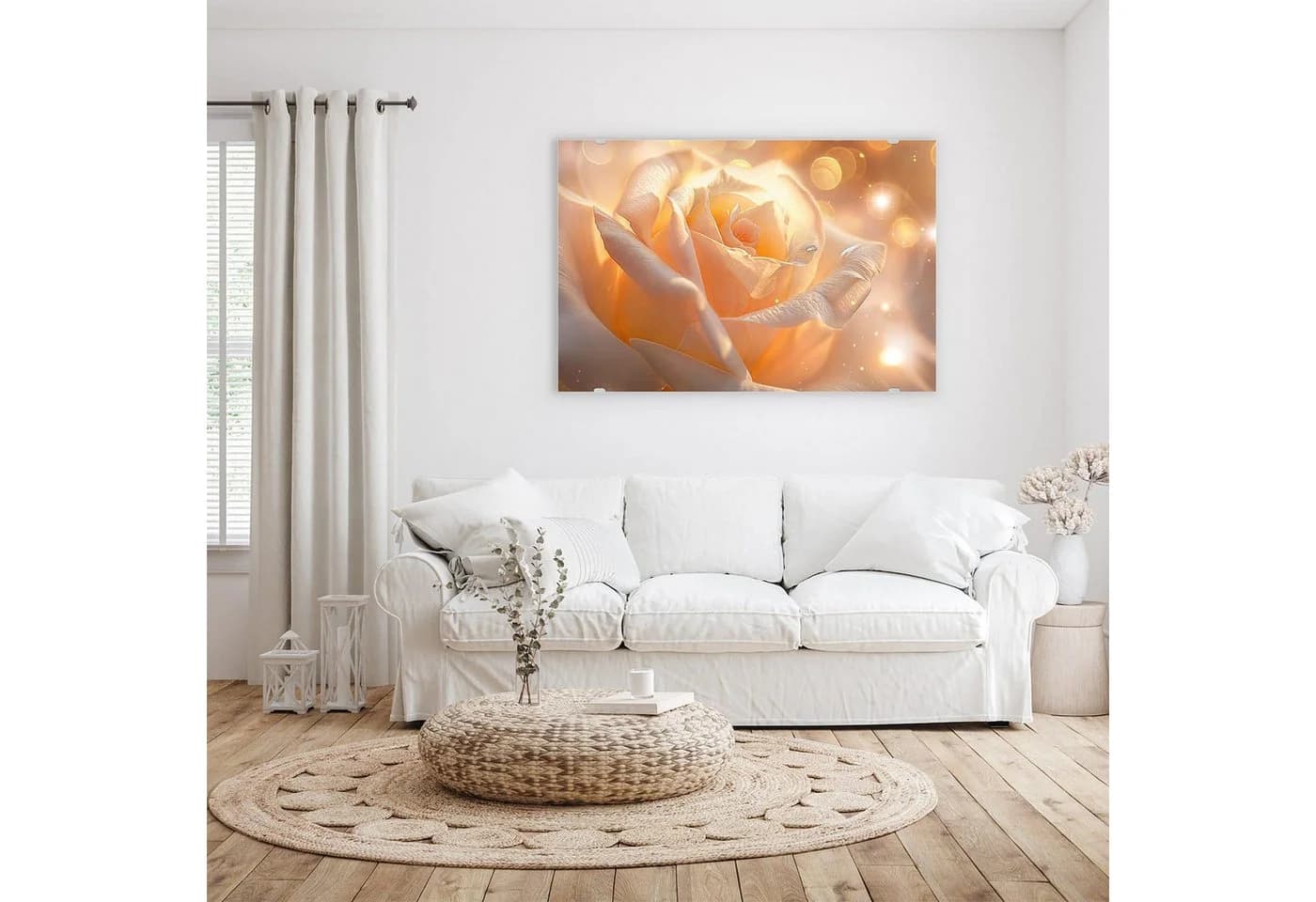 Primedeco Glasbild Wandbild Leuchtende Blüte mit Aufhängung