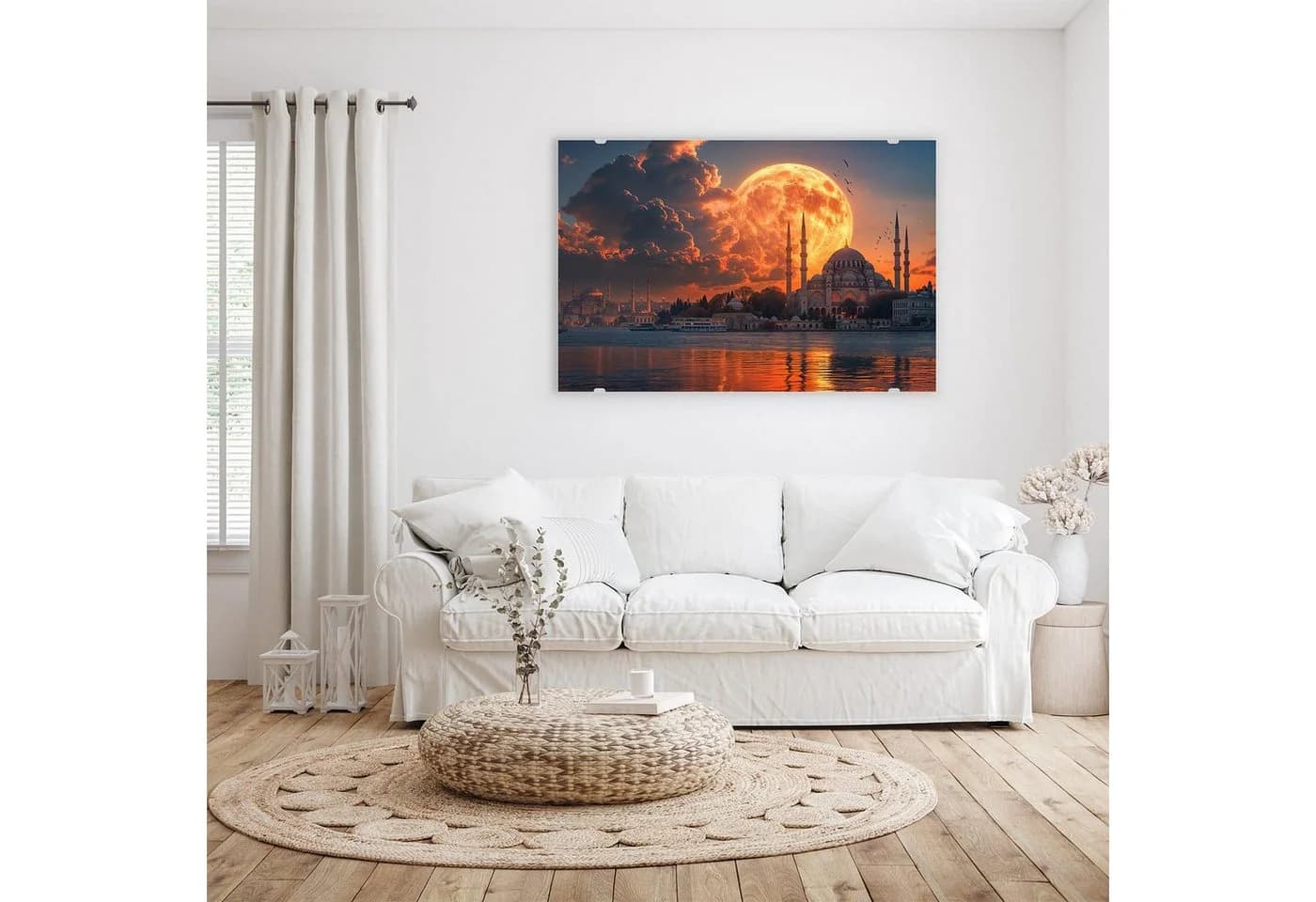 Primedeco Glasbild Mond über Istanbul mit Aufhängung