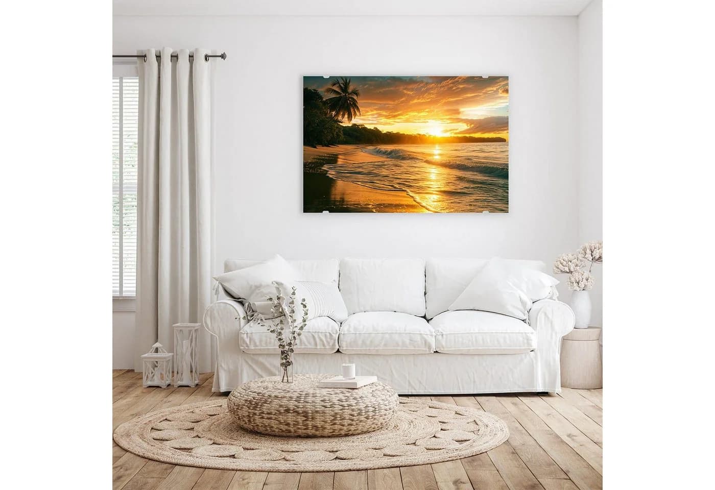 Primedeco Glasbild Wandbild Sonnenuntergang Strand mit Aufhängung