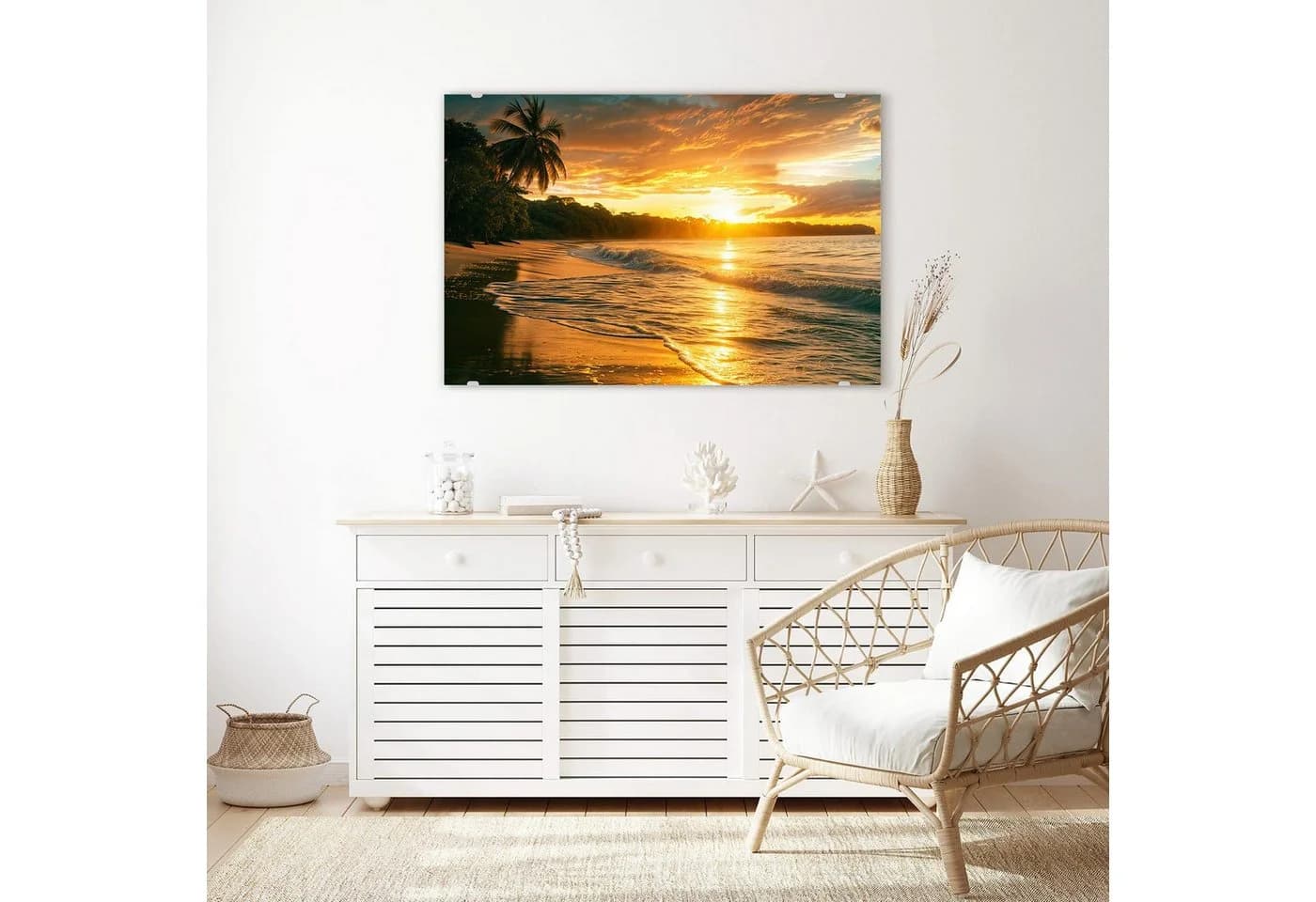 Primedeco Glasbild Wandbild Sonnenuntergang Strand mit Aufhängung - Bild 3