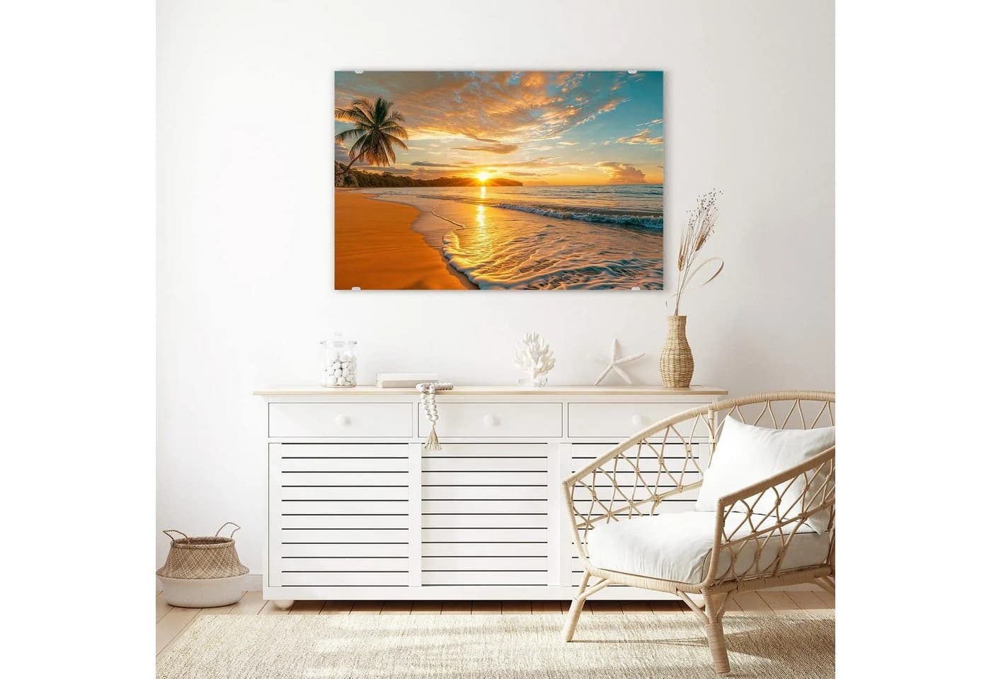Primedeco Glasbild Wandbild Sonnenuntergang Strand mit Aufhängung - Bild 3