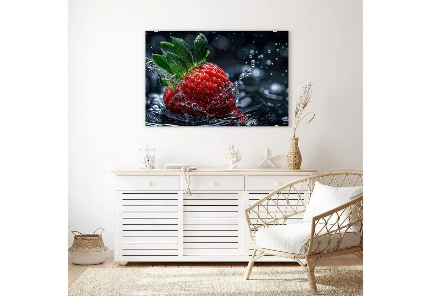 Primedeco Glasbild Wandbild Erdbeere im Wasser Rot Elegante Aufhängung - Bild 3