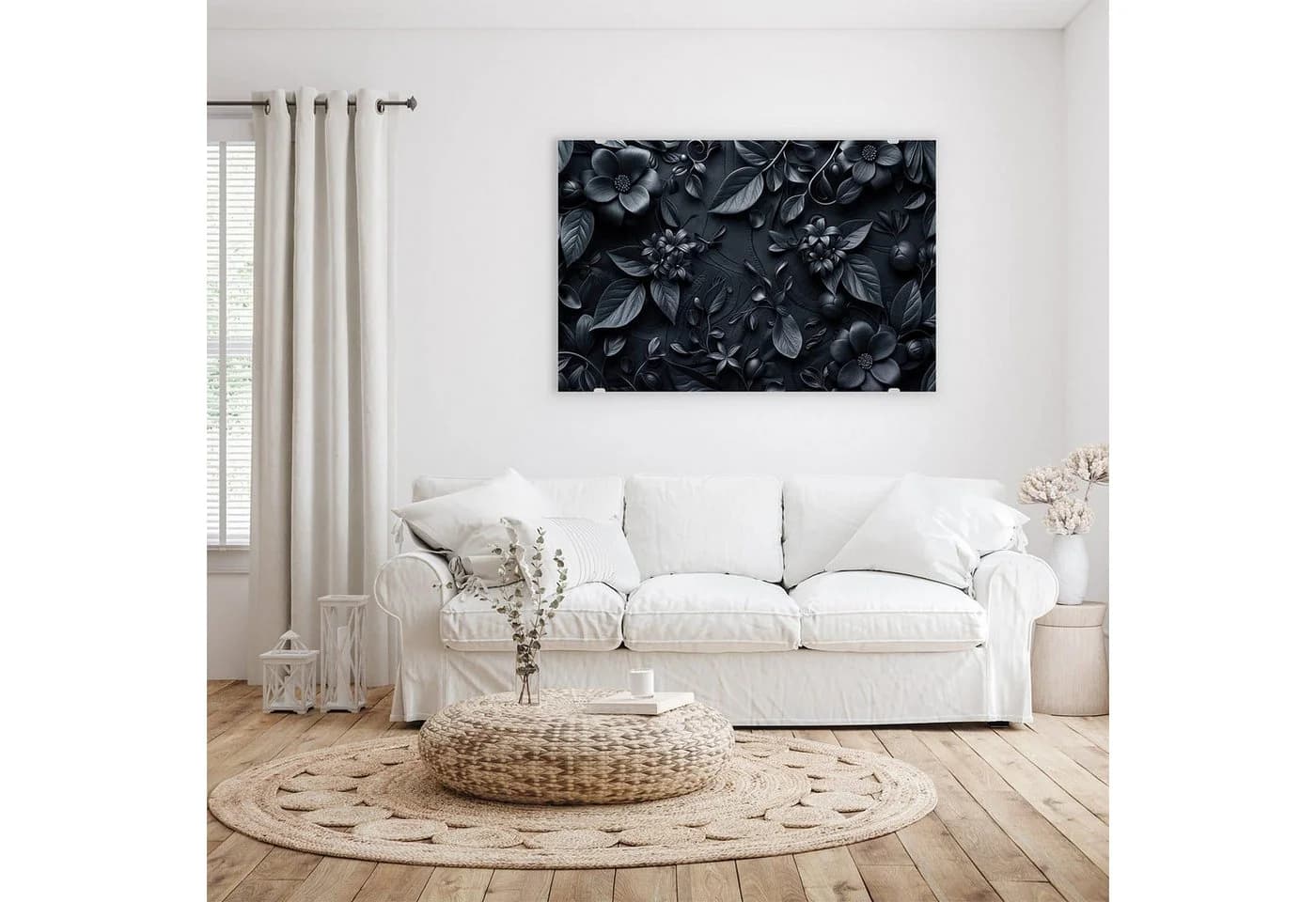 Primedeco Glasbild Wandbild Blumenmuster Dunkel mit Aufhängung