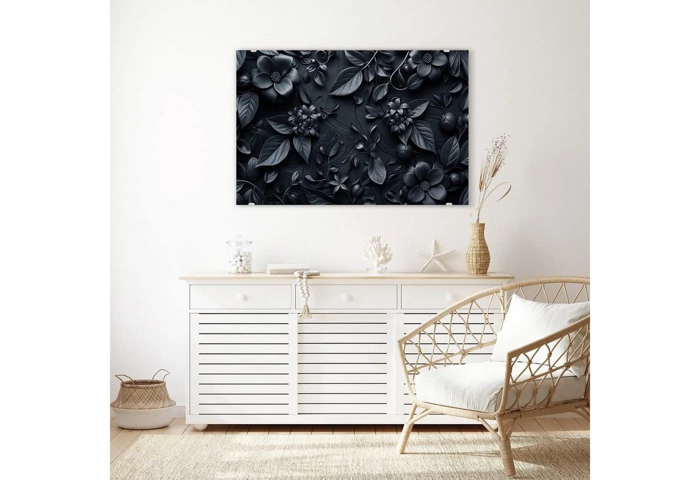 Primedeco Glasbild Wandbild Blumenmuster Dunkel mit Aufhängung - Bild 3