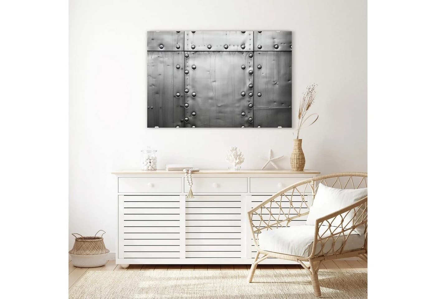 Primedeco Glasbild Wandbild Metallplattenoptik Silber Elegante Aufhängung - Bild 3