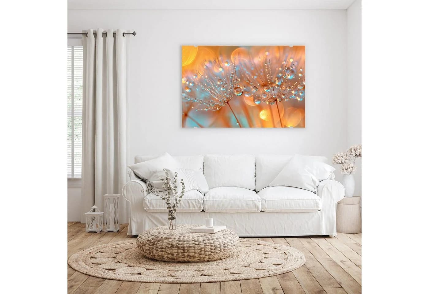 Primedeco Glasbild Wandbild Pusteblumen Tropfen mit Aufhängung