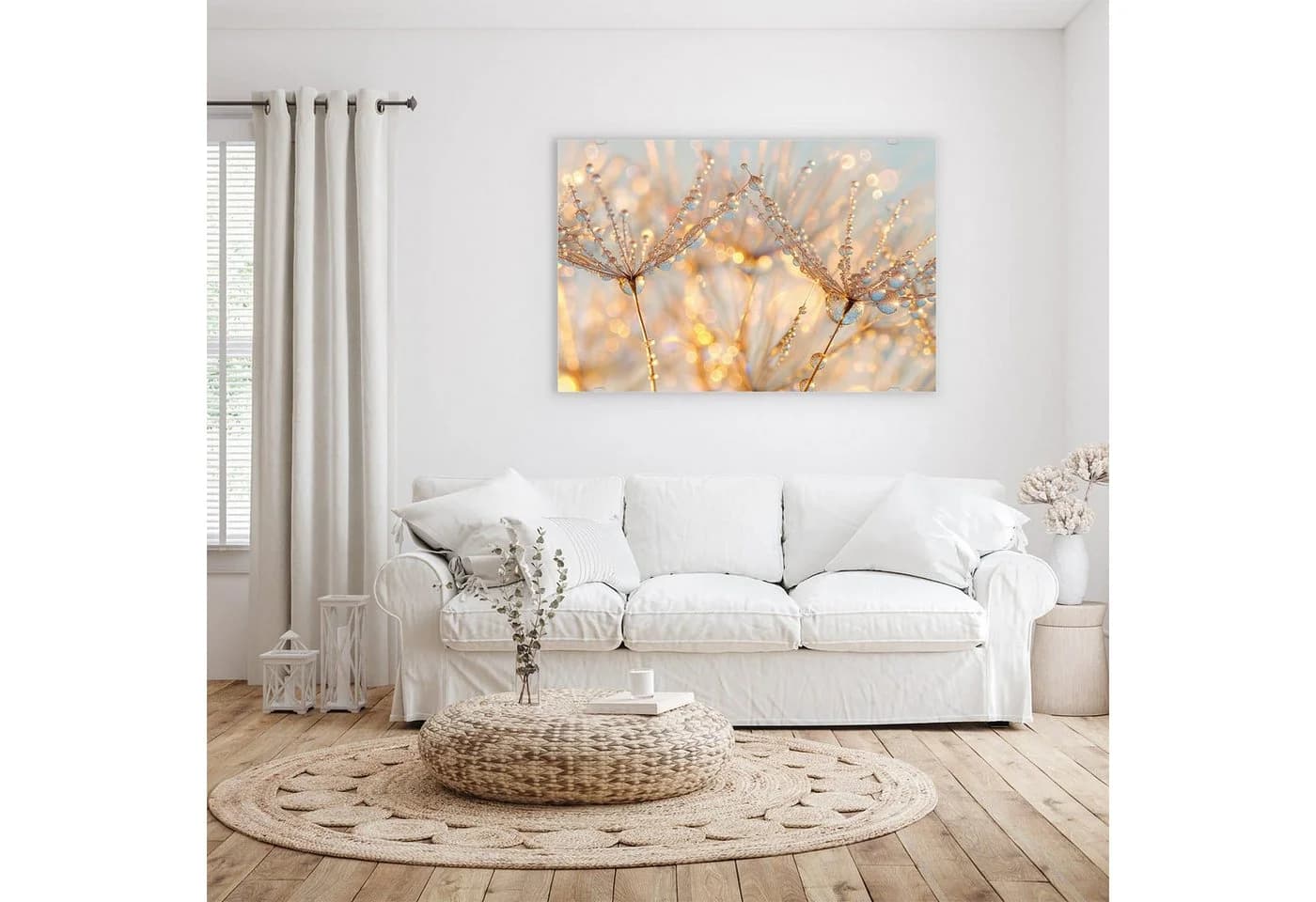 Primedeco Glasbild Wandbild Tautropfen Panorama Blumen Pflanzen - Bild 1