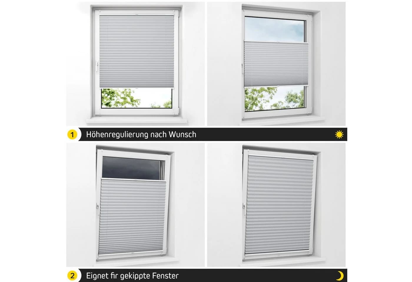 jalousiescout Plissee Pure Basic Grau Klemmfix Ohne Bohren - Bild 5