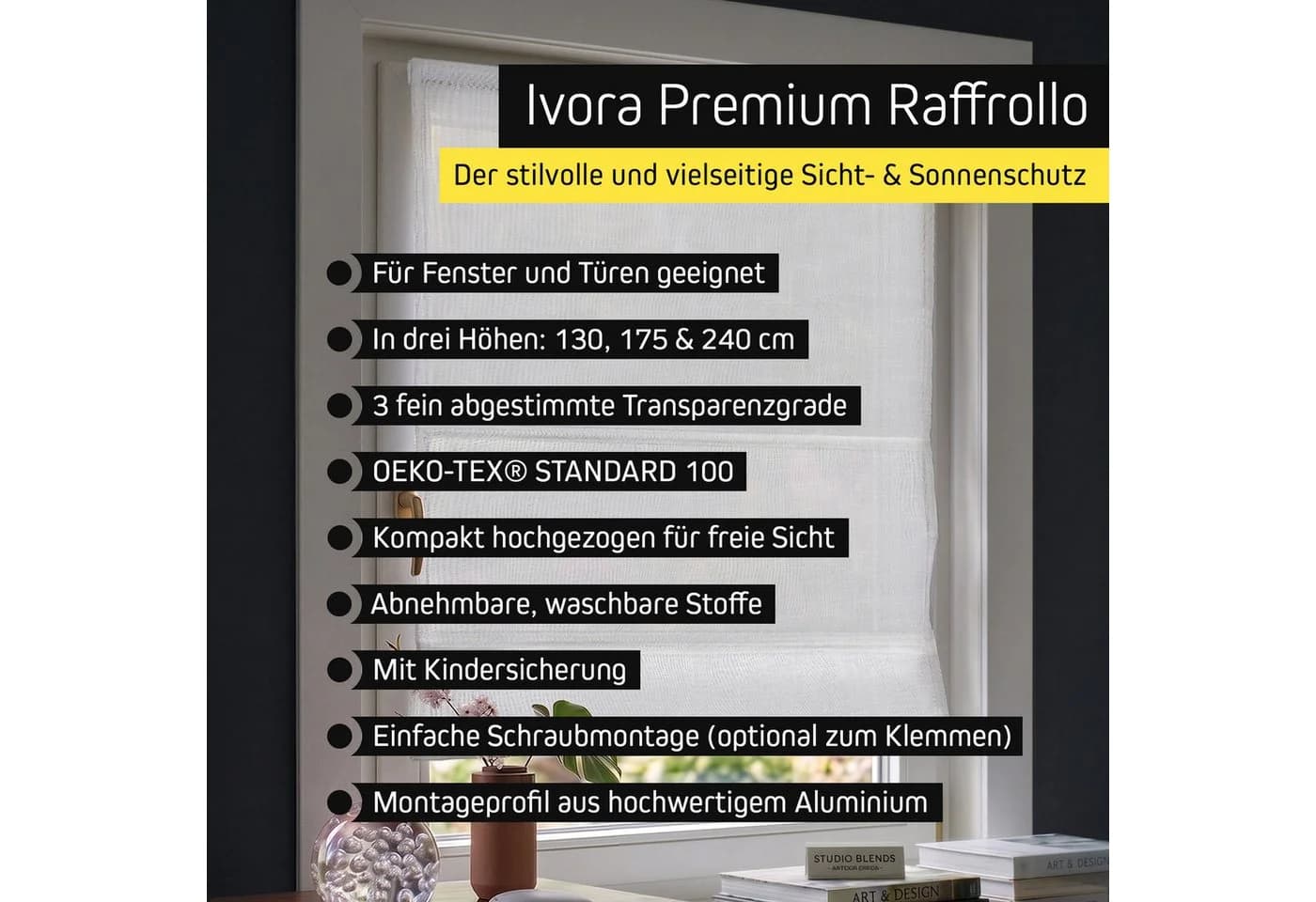 Victoria M. Raffrollo Ivora Premium Weiß Klemmfix - Bild 4