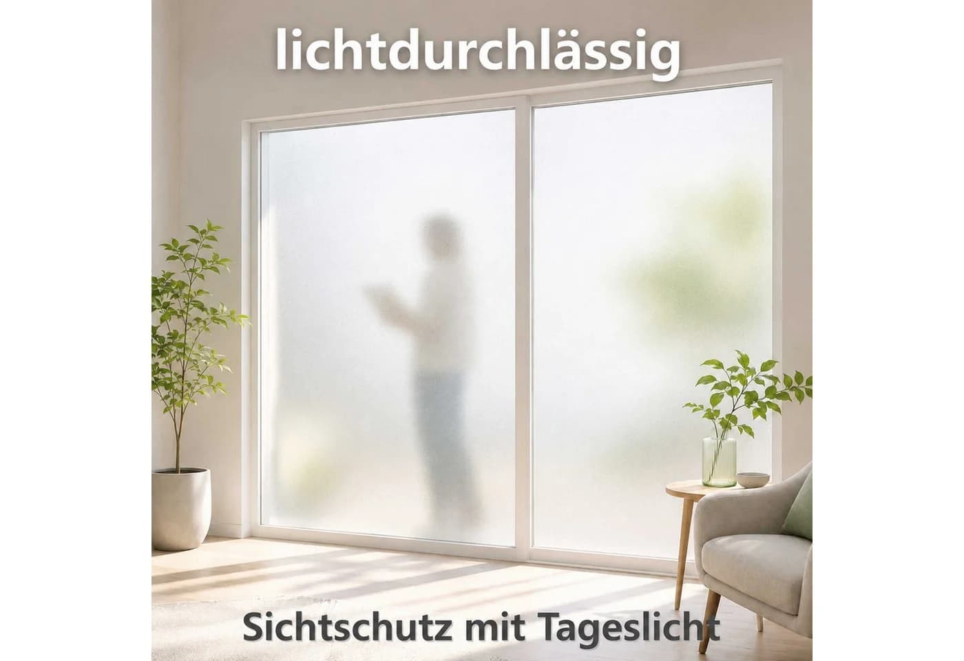 Nomiro Fensterfolie Sichtschutz Silber Frosted Selbstklebend PVC - Bild 3
