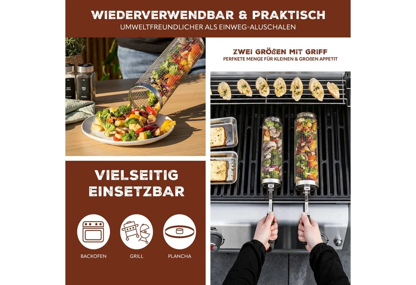 eluno Grillkörbe 2er Set Edelstahl abnehmbare Griffe - Bild 3