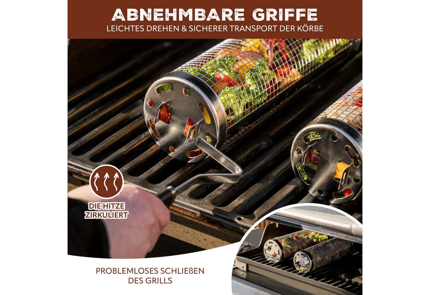 eluno Grillkörbe 2er Set Edelstahl abnehmbare Griffe - Bild 4