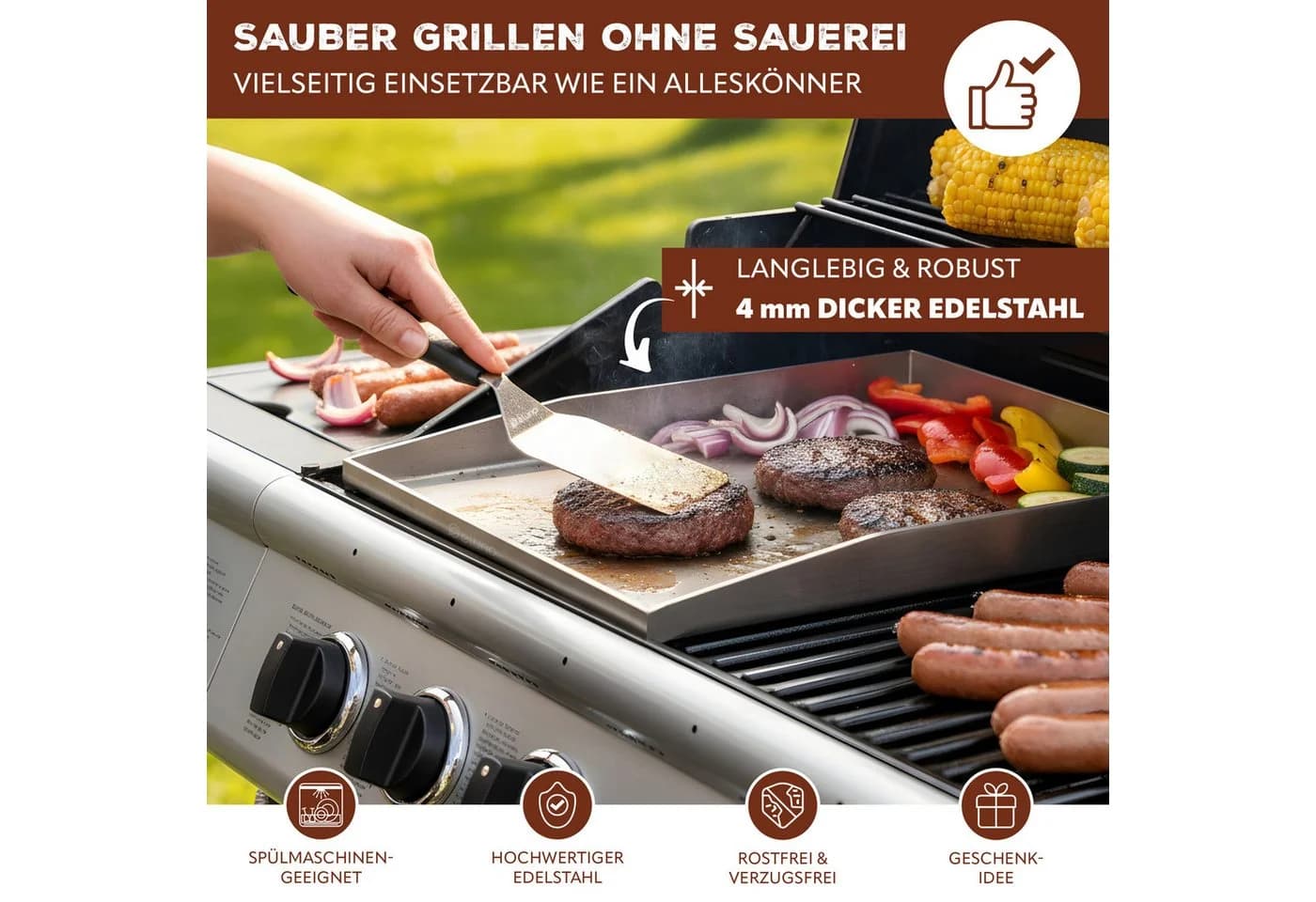 eluno Plancha-Set Edelstahl Grillplatte mit Zubehör