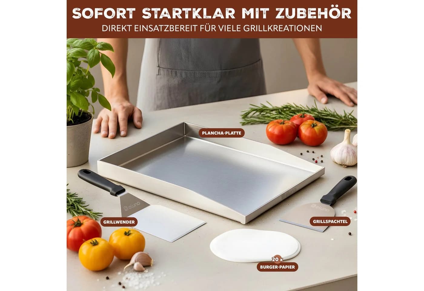 eluno Plancha-Set Edelstahl Grillplatte mit Zubehör - Bild 3