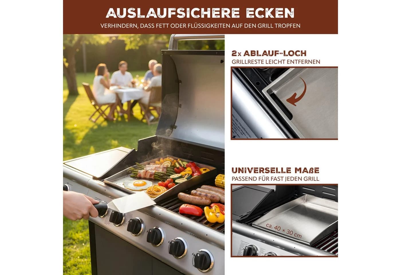 eluno Plancha-Set Edelstahl Grillplatte mit Zubehör - Bild 4