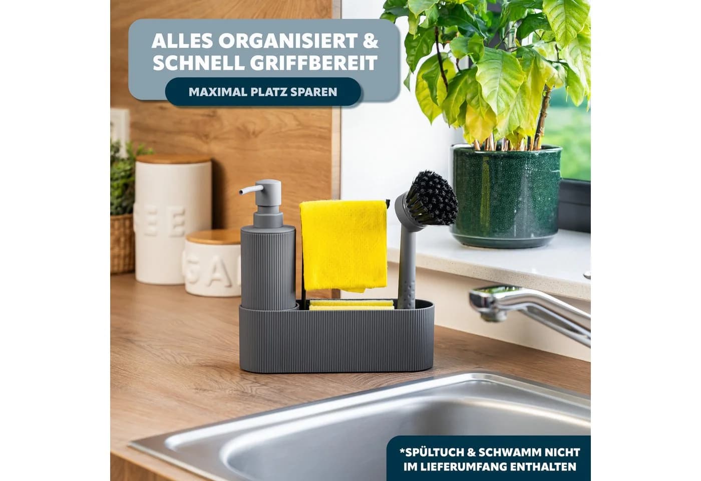 eluno Spülbecken Organizer Grau mit Seifenspender