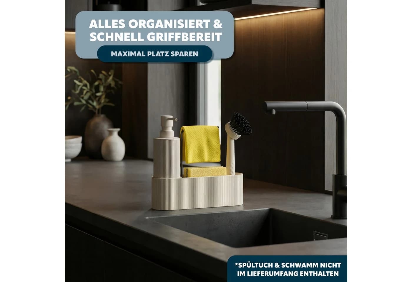 eluno Seifenspender Spülbecken Organizer beige 22x21x6,5 cm