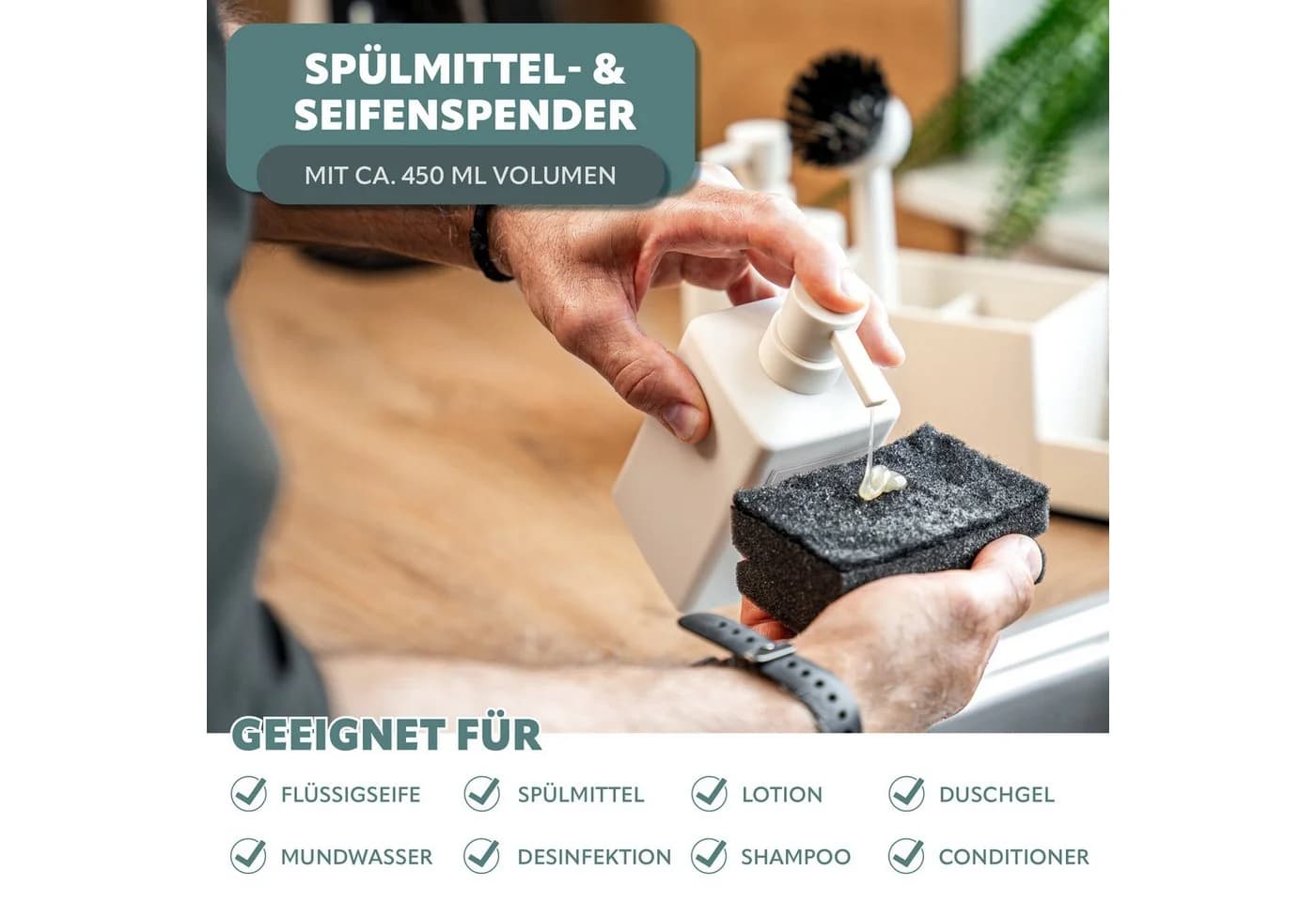 eluno Küchenorganizer-Set Spülbeckenorganizer mit 2 Spendern Beige - Bild 4