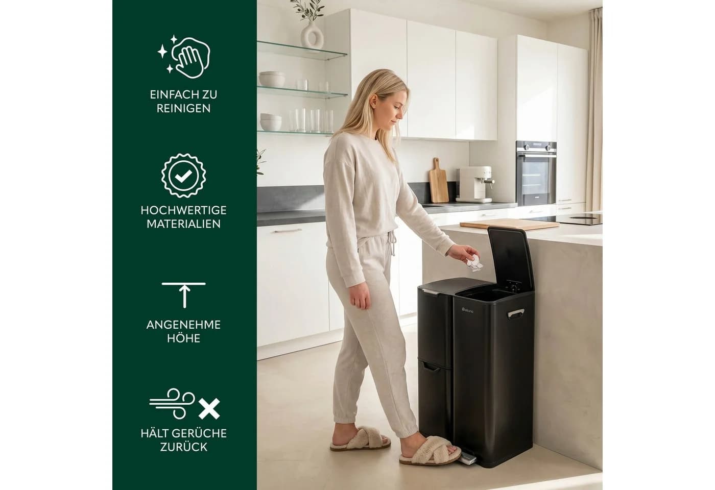 eluno Mülleimer 54 Liter Schwarz Metall mit Fußpedal - Bild 4