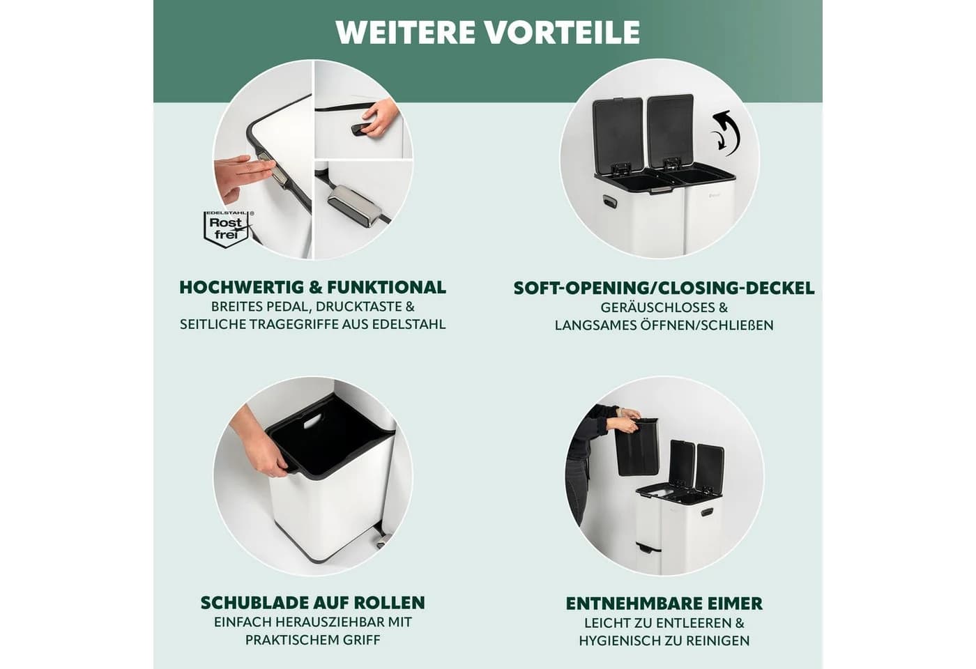 eluno Mülleimer 54 Liter Metall Weiß mit Fußpedal - Bild 5